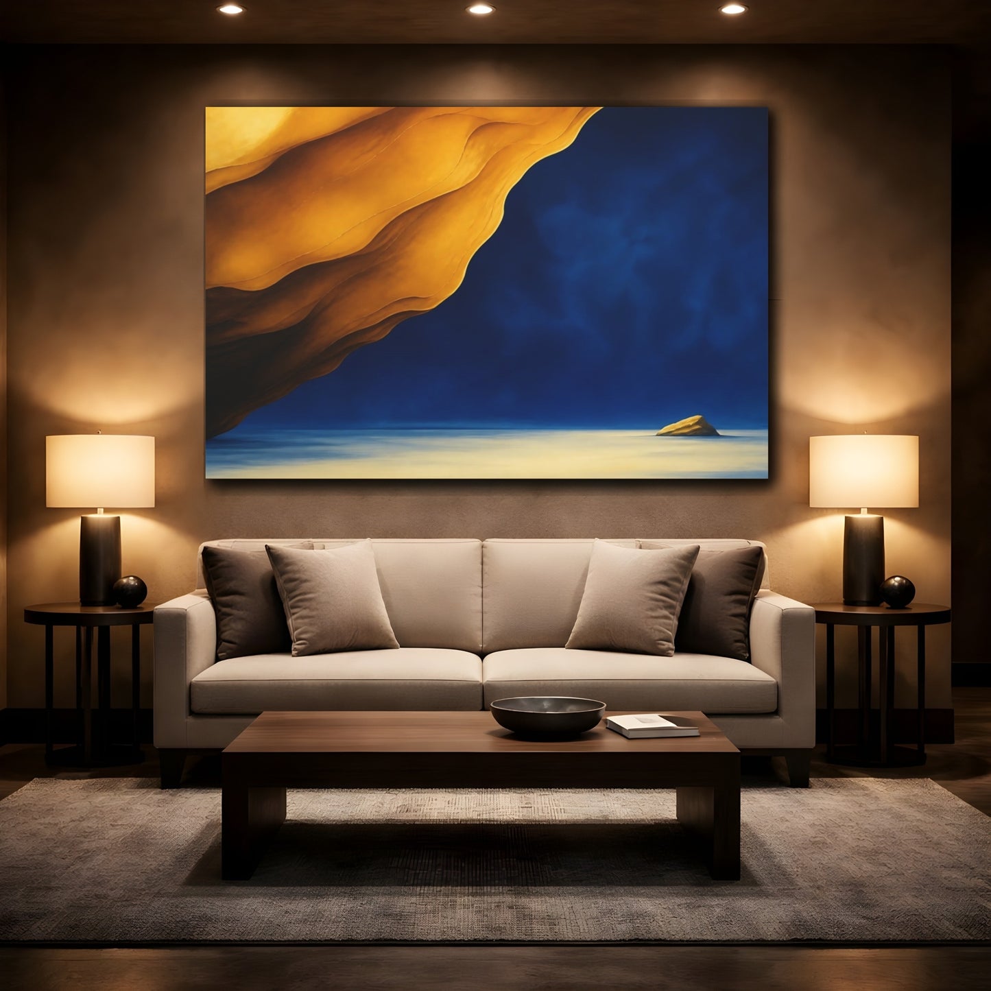 Mockup 2. Ochre Overhang And Island shown as canvas print