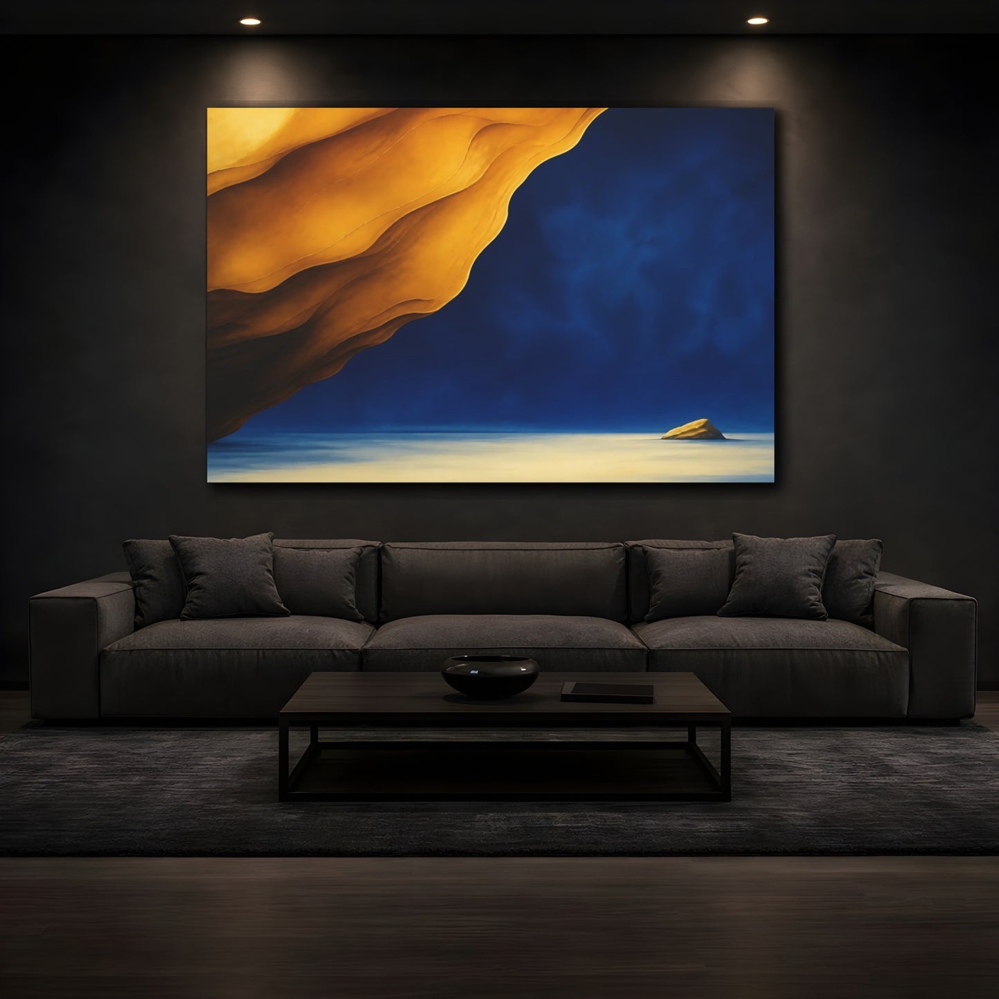Mockup 3. Ochre Overhang And Island shown as canvas print