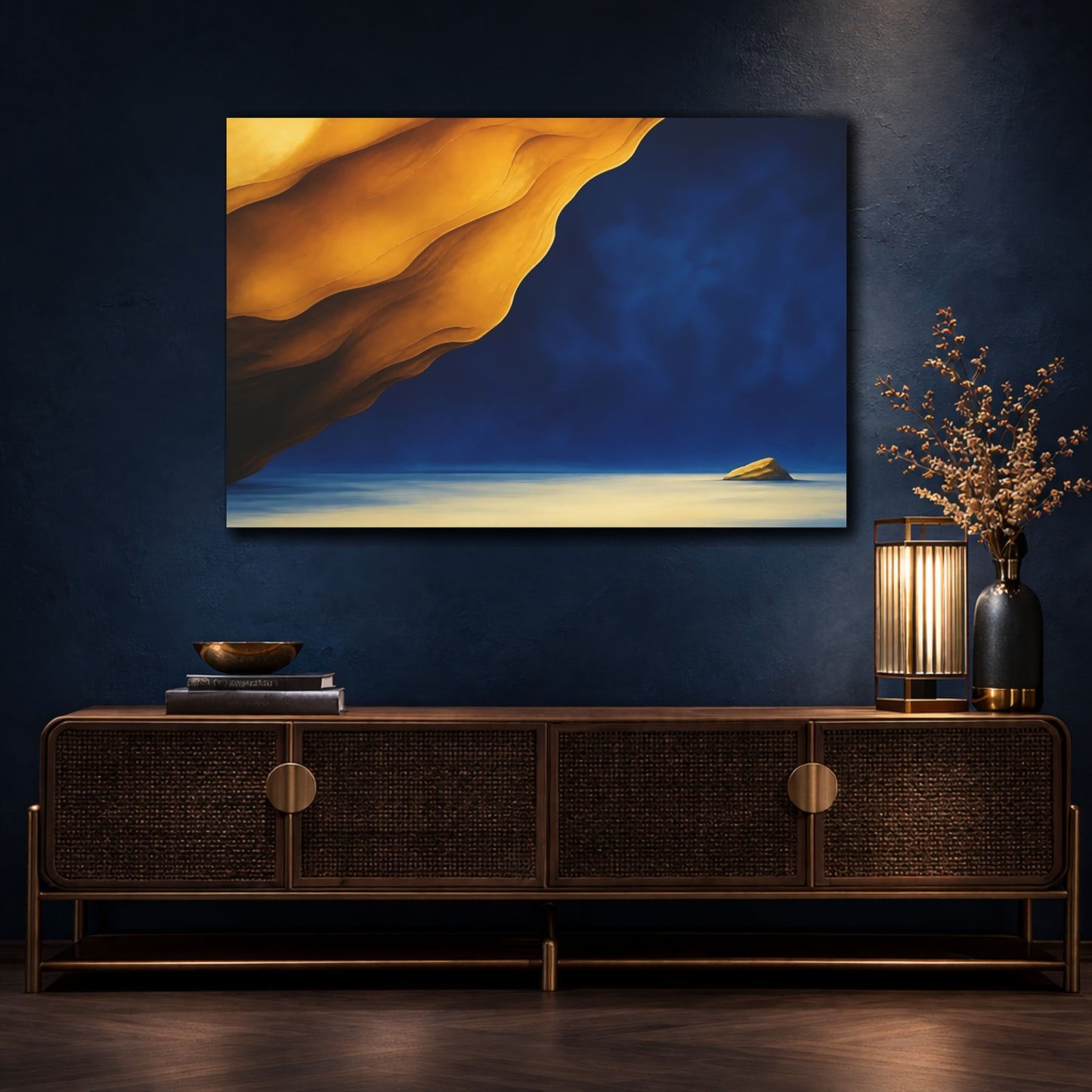 Mockup 4. Ochre Overhang And Island shown as canvas print