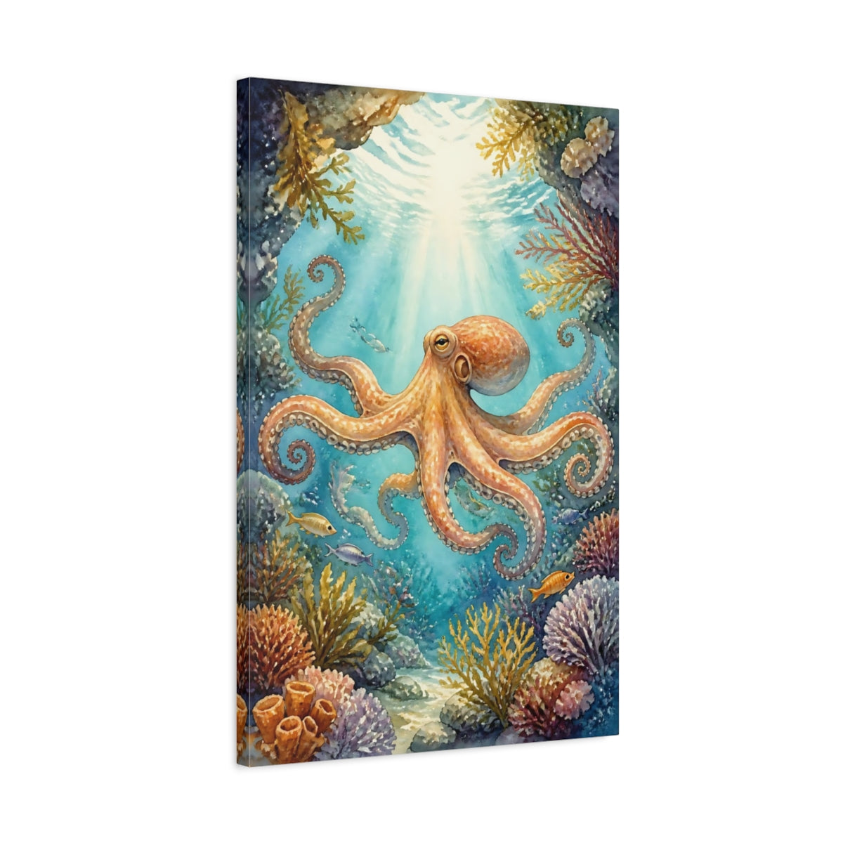 Side Mockup 2. Octopus Ocean Animals shown as canvas print