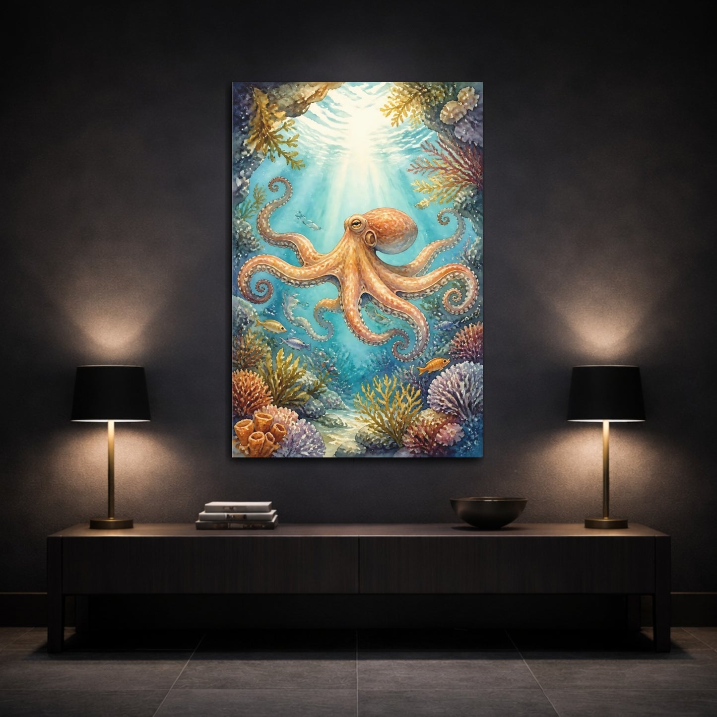 Mockup 3. Octopus Ocean Animals shown as canvas print