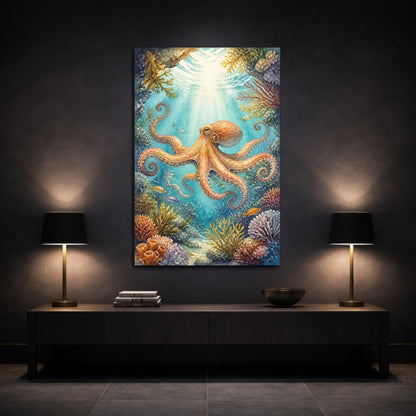 Mockup 3. Octopus Ocean Animals shown as canvas print