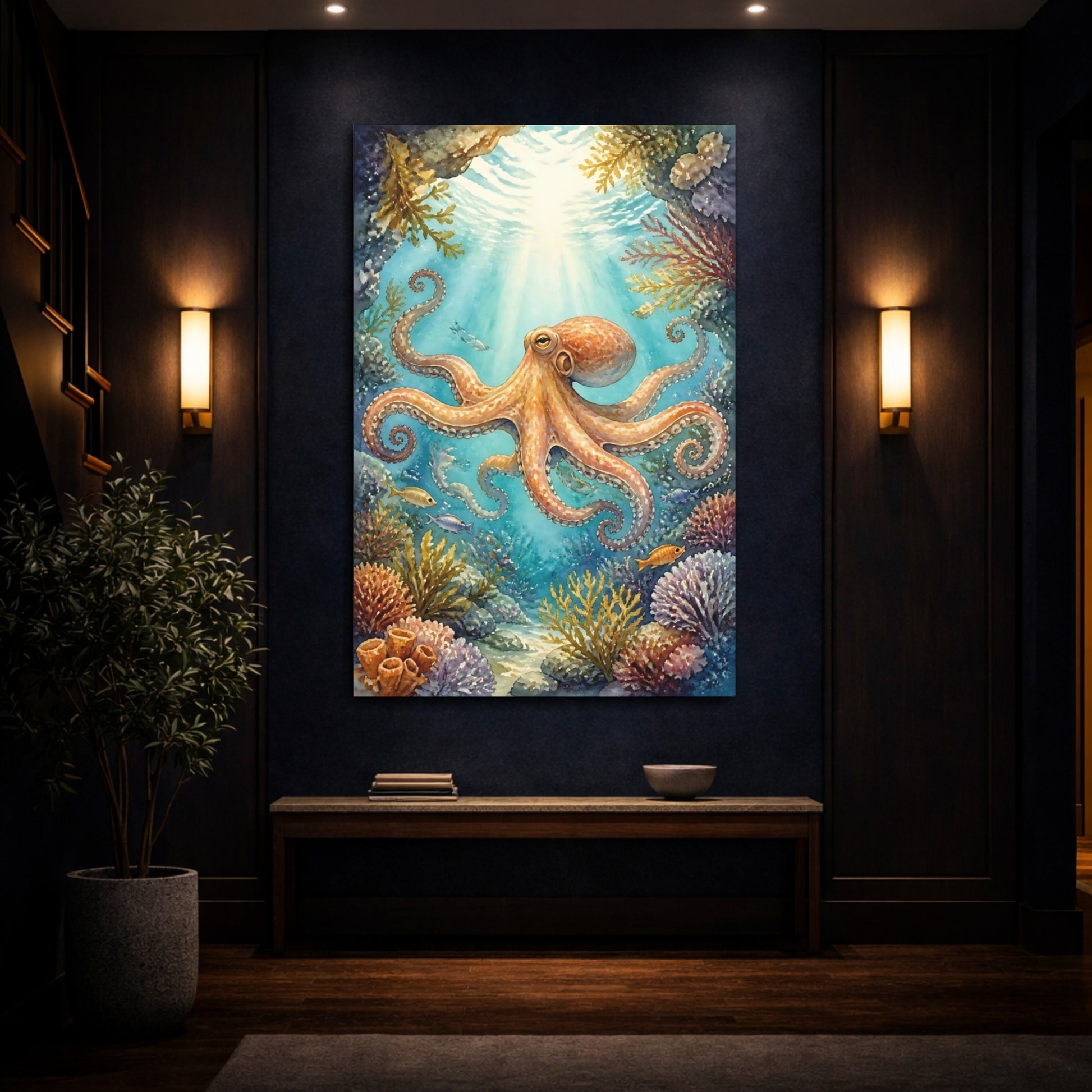 Mockup 4. Octopus Ocean Animals shown as canvas print