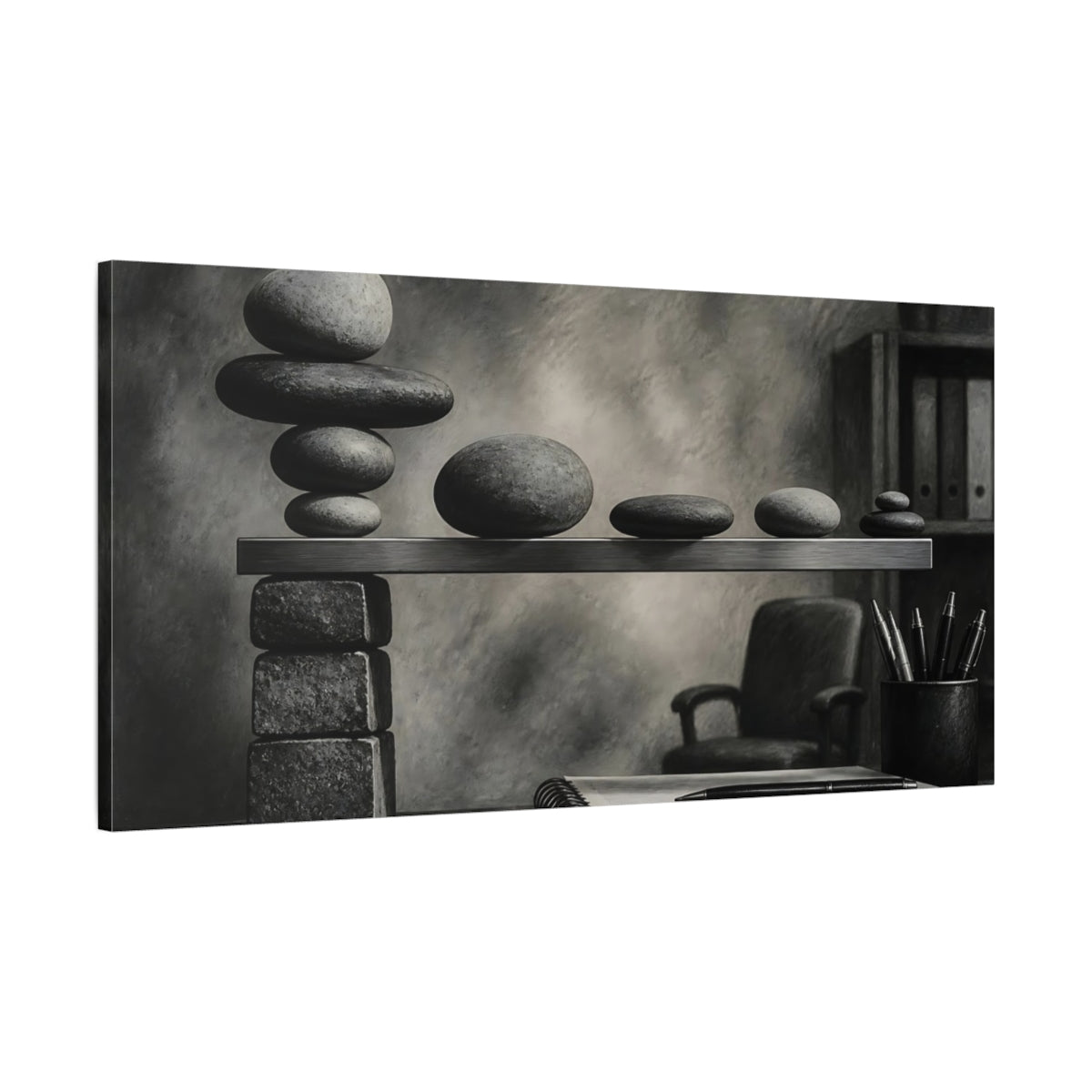 Main Mockup. Office Balancing Stones shown as canvas print