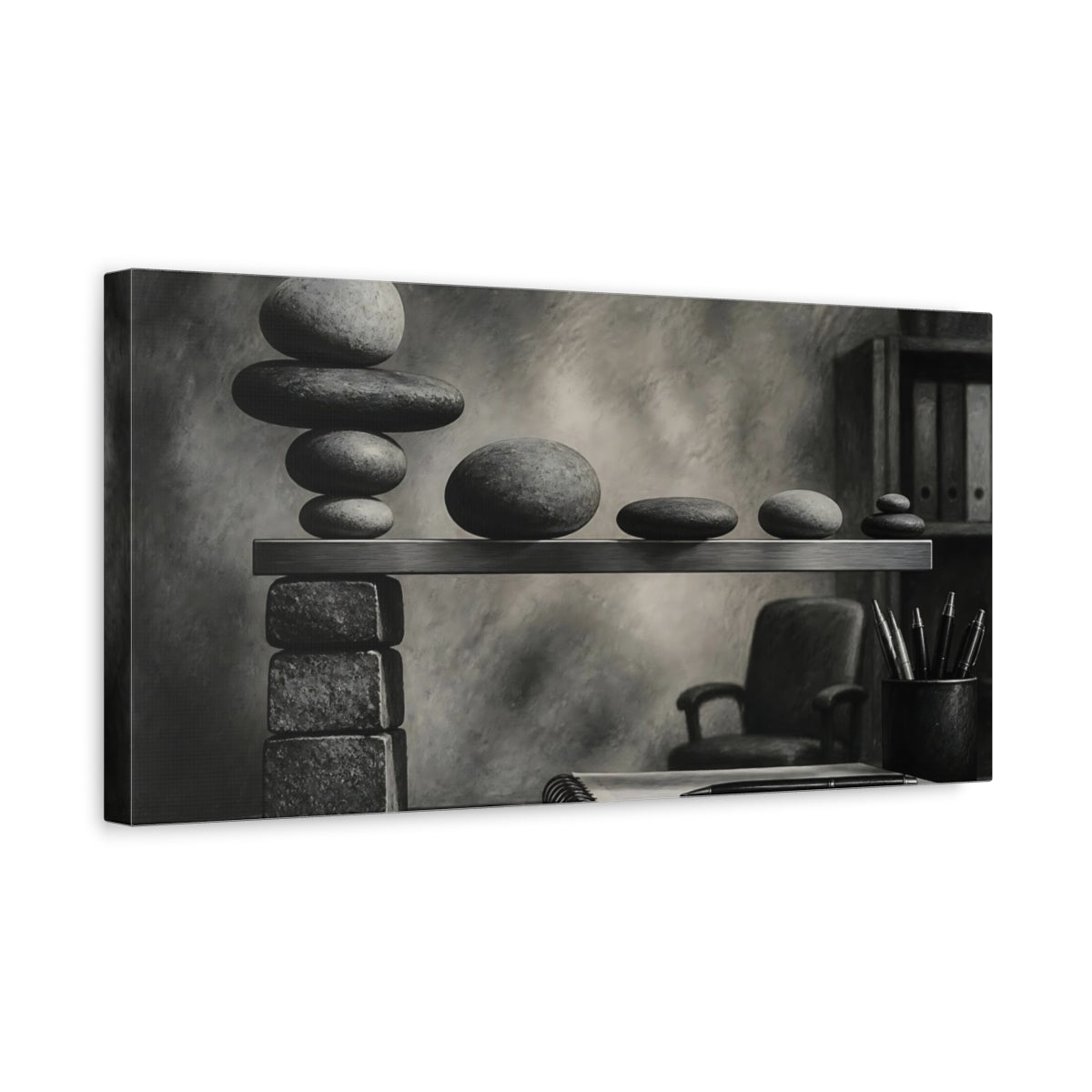 Side Mockup 3. Office Balancing Stones shown as canvas print