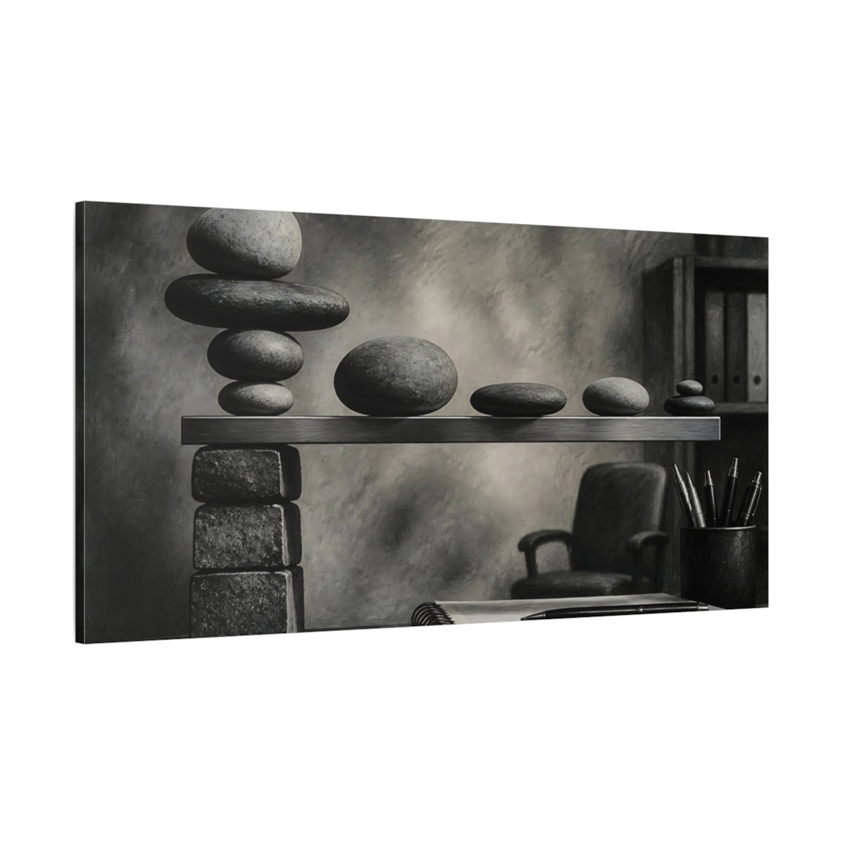 Side Mockup 2. Office Balancing Stones shown as canvas print