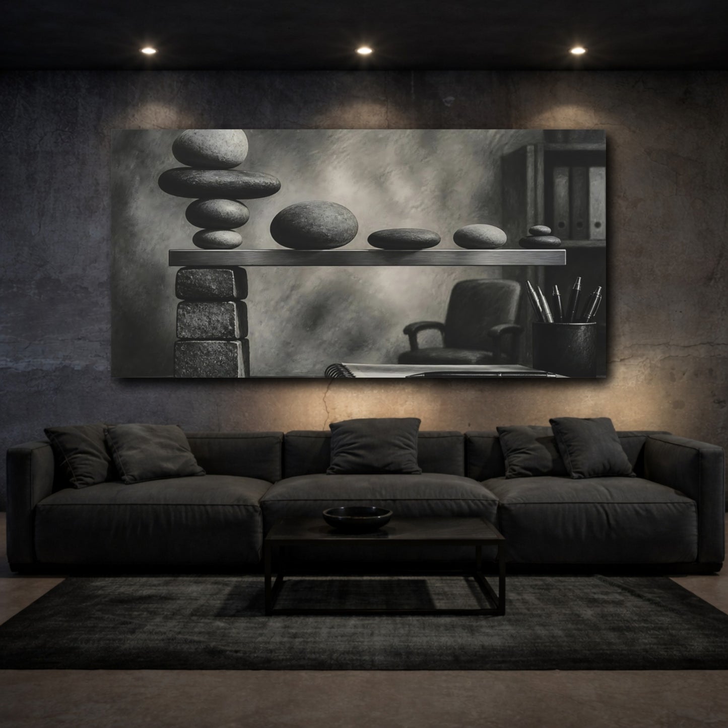 Mockup 3. Office Balancing Stones shown as canvas print