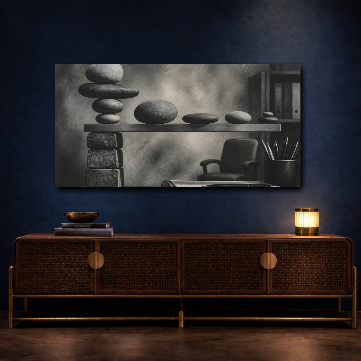 Mockup 4. Office Balancing Stones shown as canvas print
