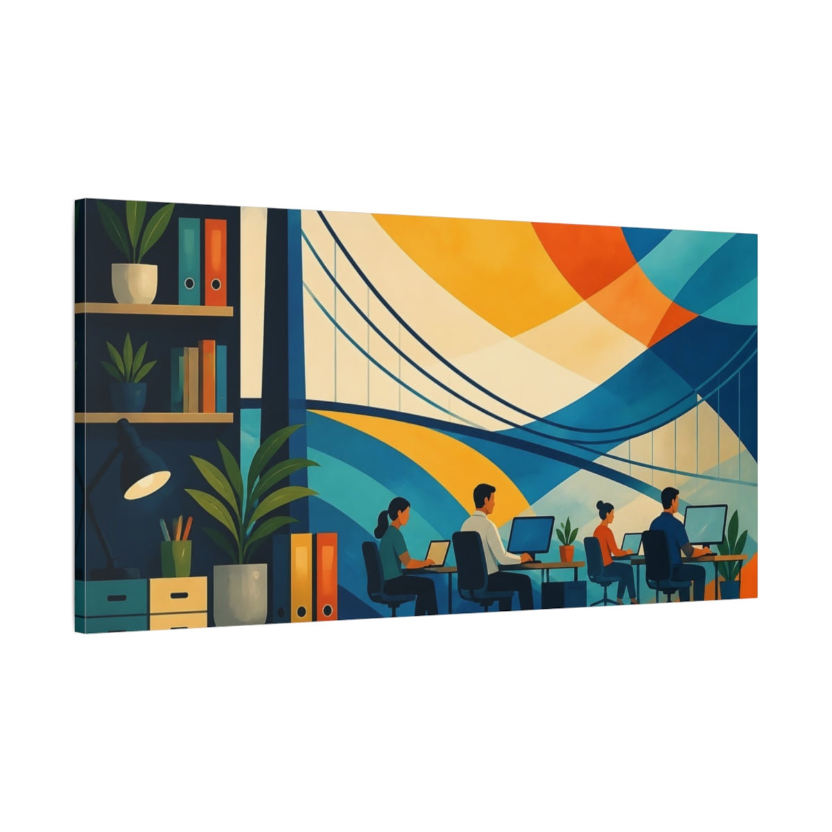 Main Mockup. Office Bridge Mural shown as canvas print