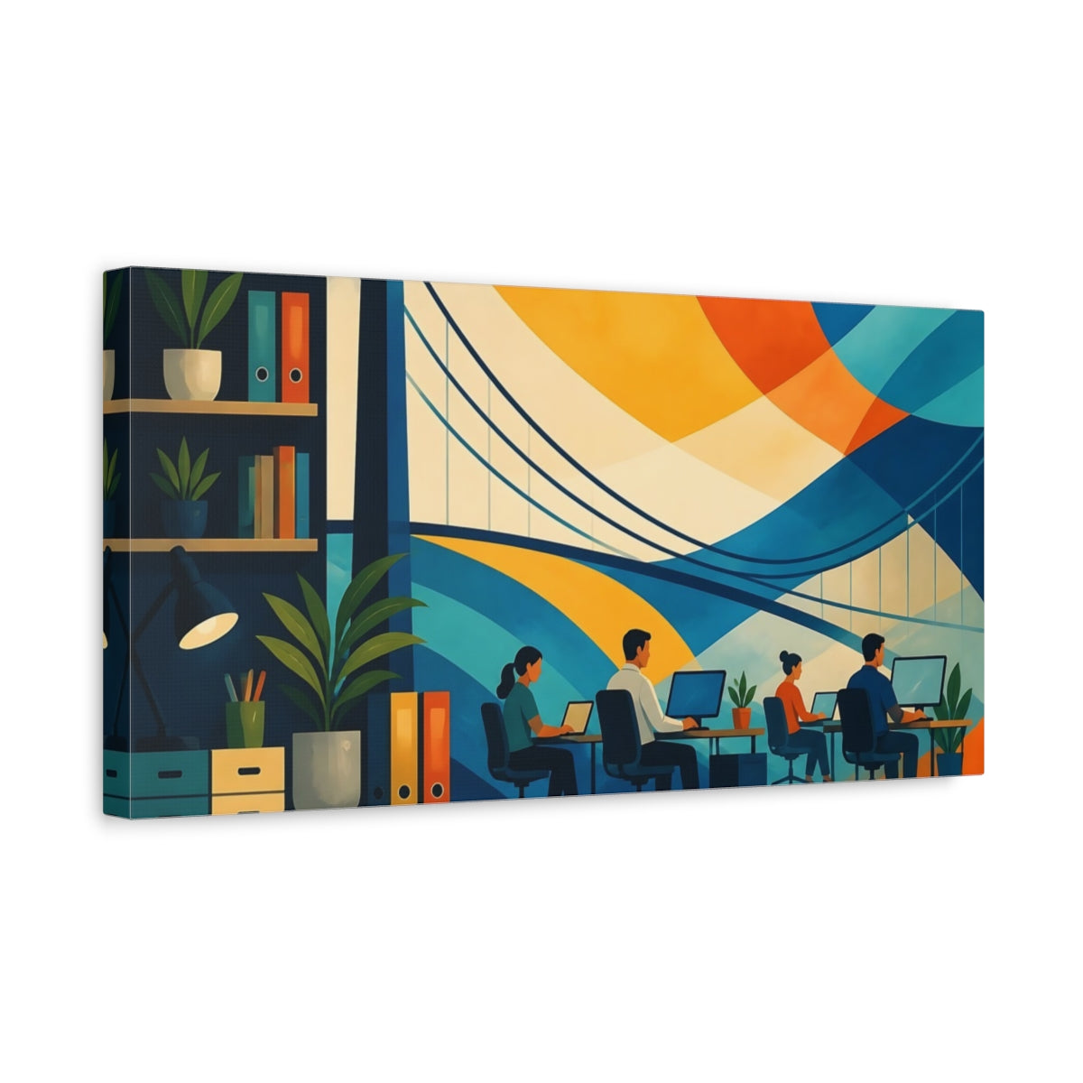 Side Mockup 3. Office Bridge Mural shown as canvas print