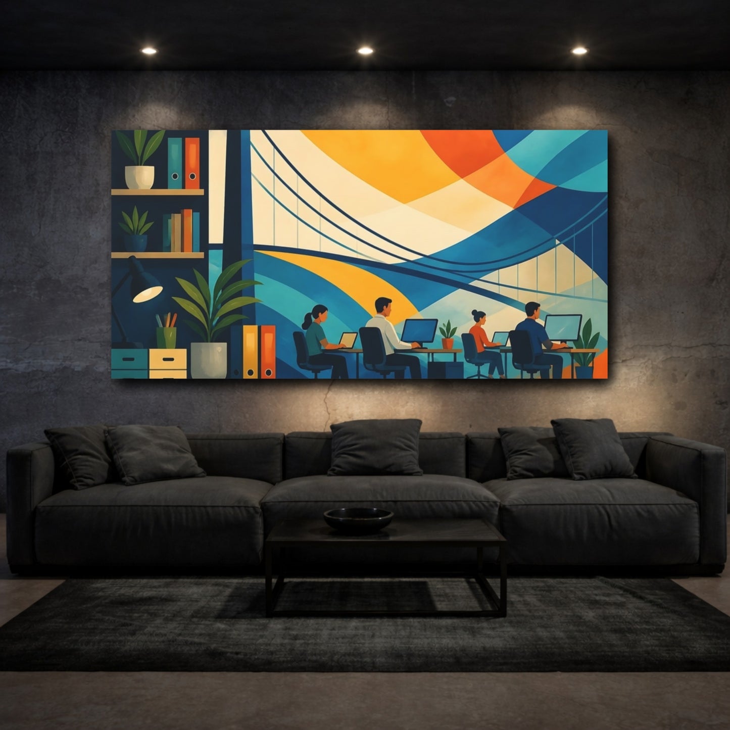 Mockup 3. Office Bridge Mural shown as canvas print