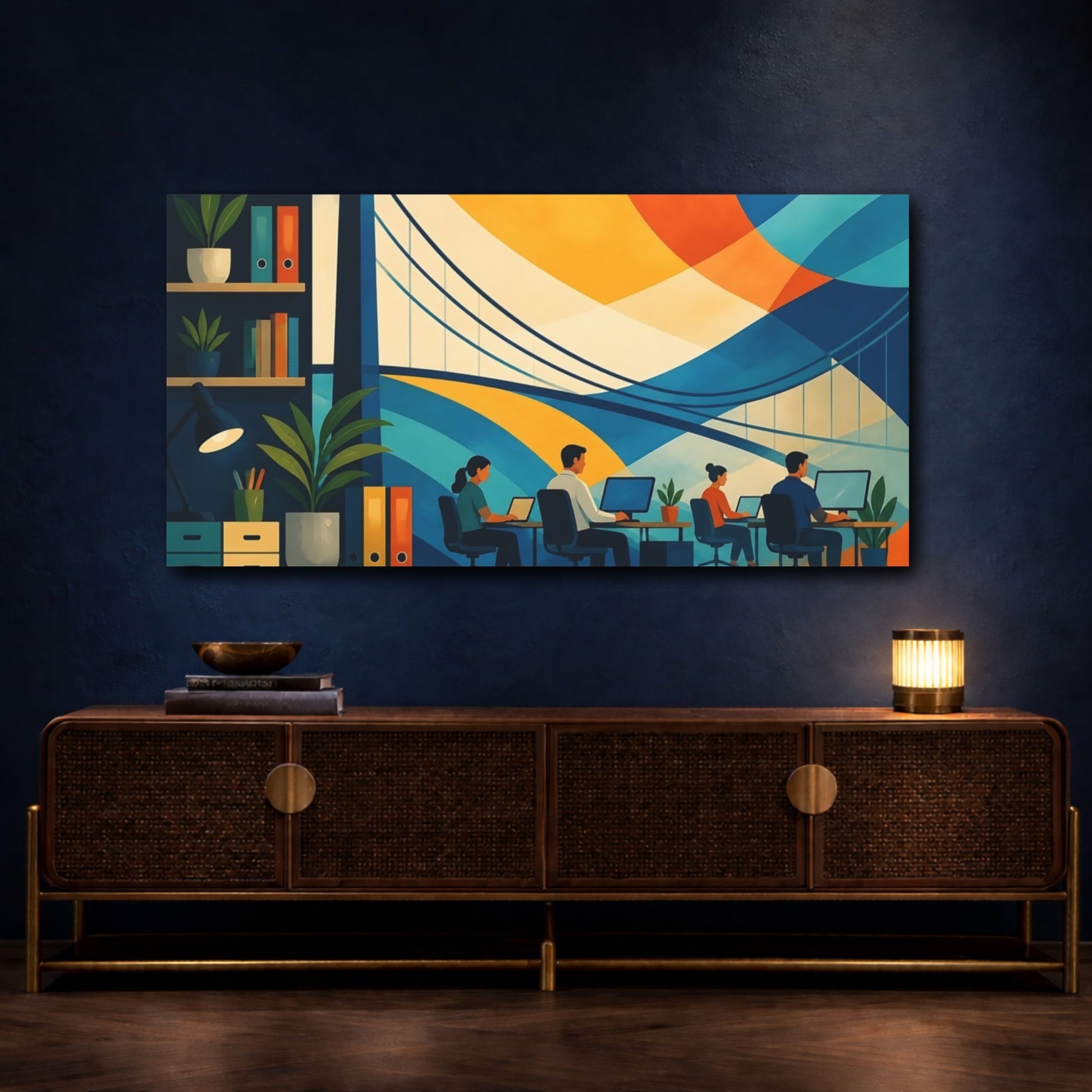 Mockup 4. Office Bridge Mural shown as canvas print