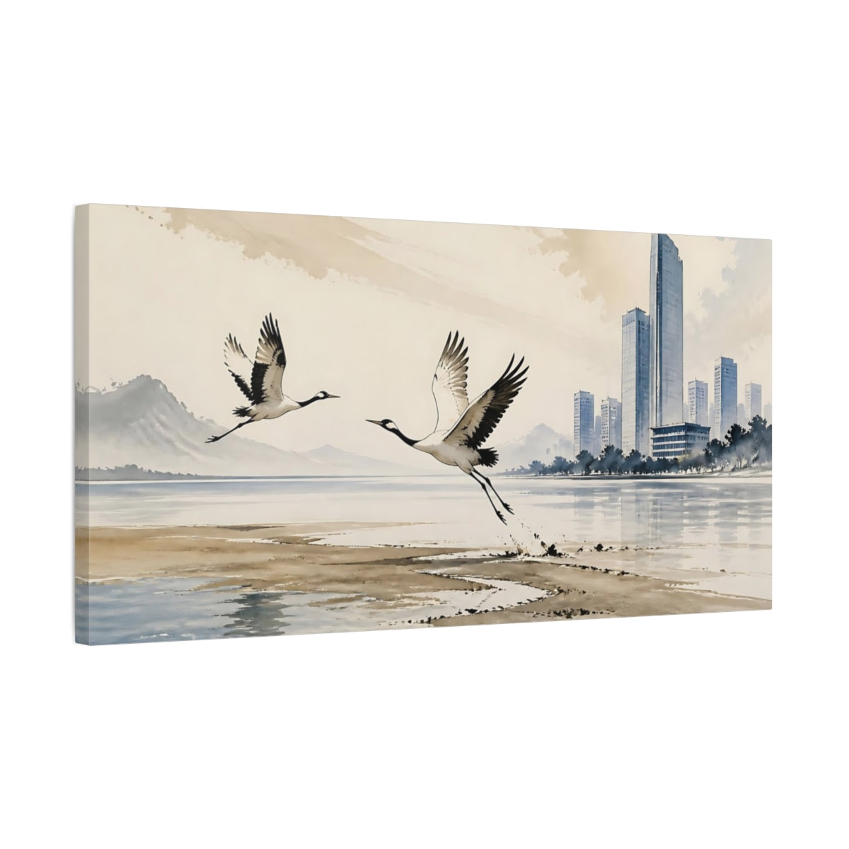 Side Mockup 1. Office Crane Flight shown as canvas print