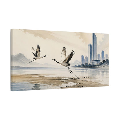 Side Mockup 1. Office Crane Flight shown as canvas print