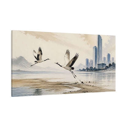 Side Mockup 2. Office Crane Flight shown as canvas print