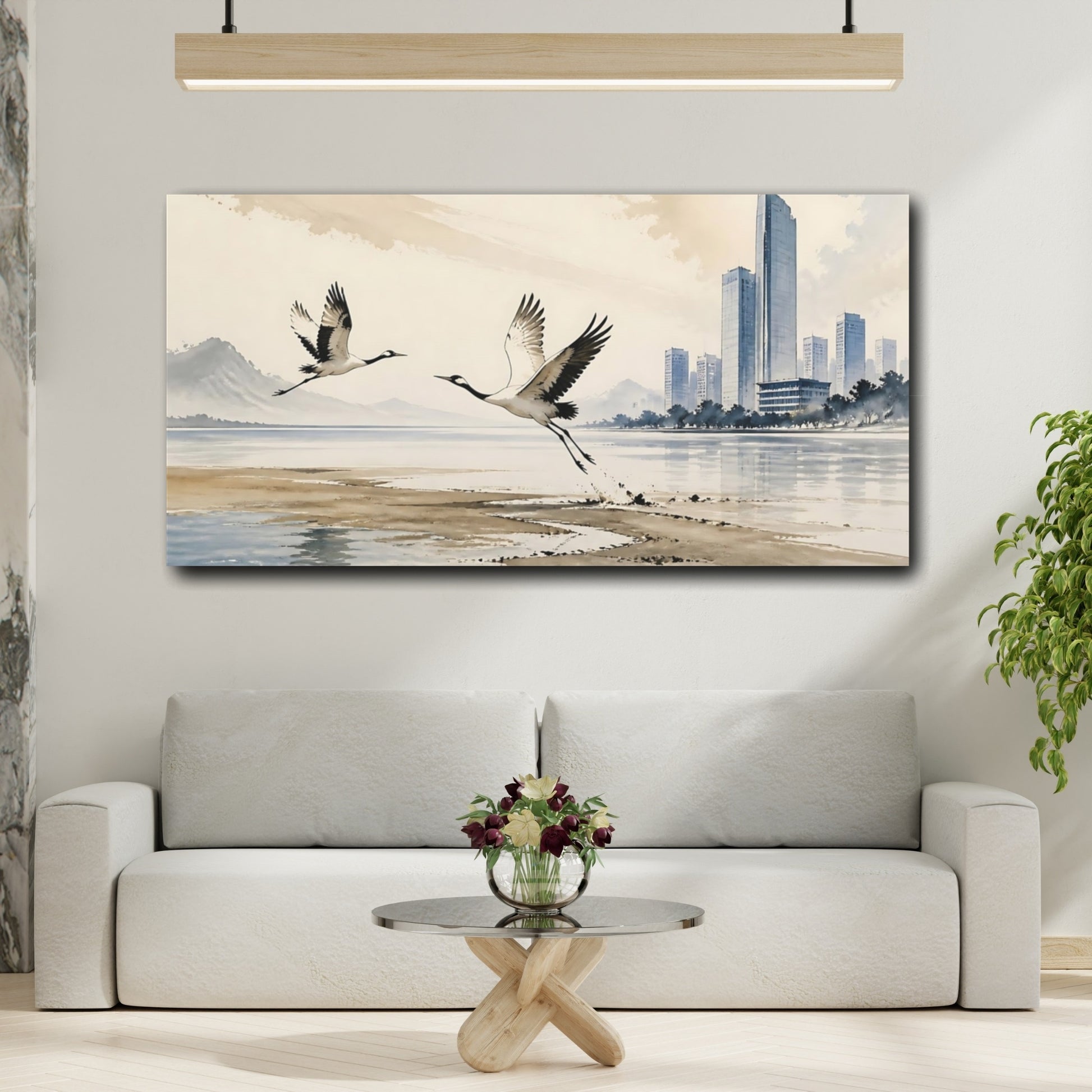 Mockup 2. Office Crane Flight shown as canvas print