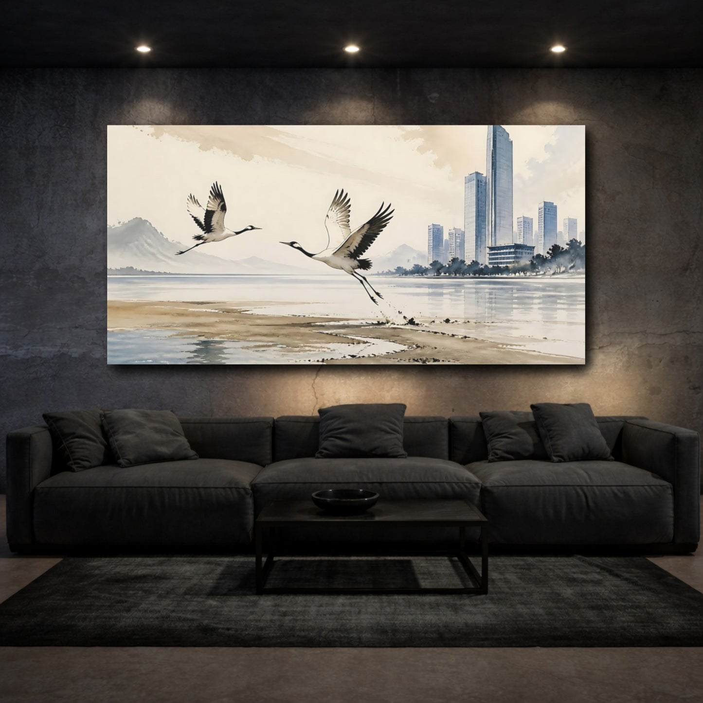 Mockup 3. Office Crane Flight shown as canvas print