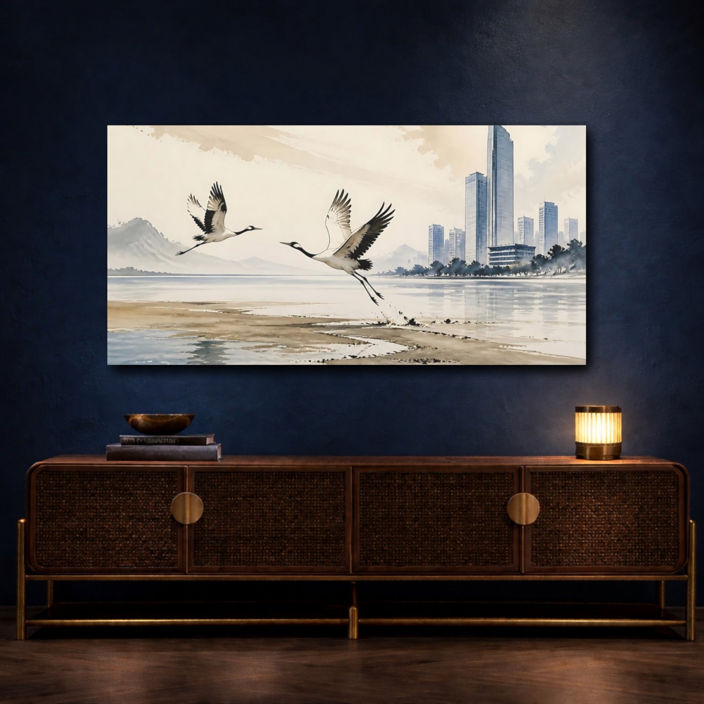 Mockup 4. Office Crane Flight shown as canvas print
