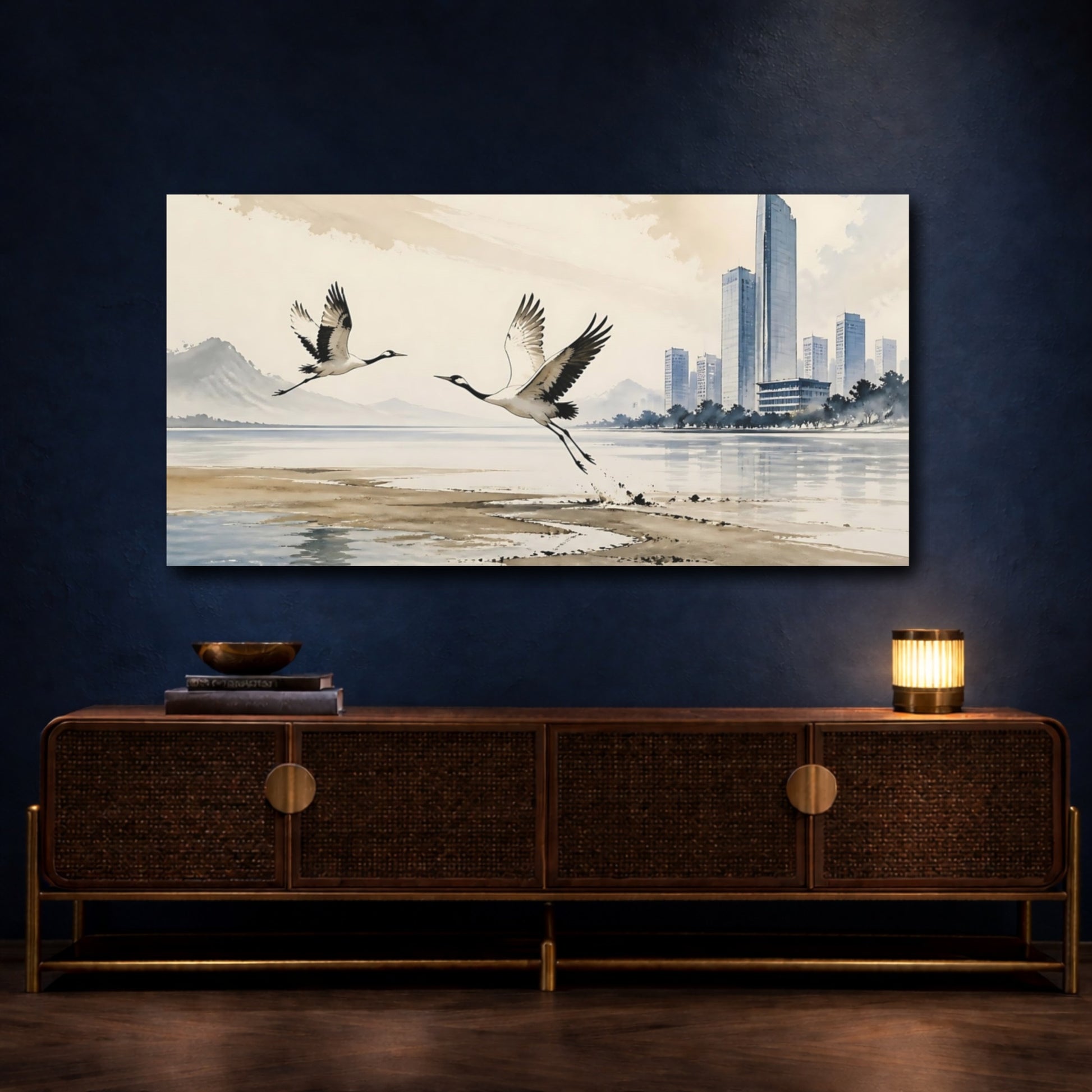 Mockup 4. Office Crane Flight shown as canvas print