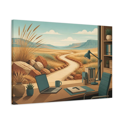 Side Mockup 2. Office Desk Desert View shown as canvas print
