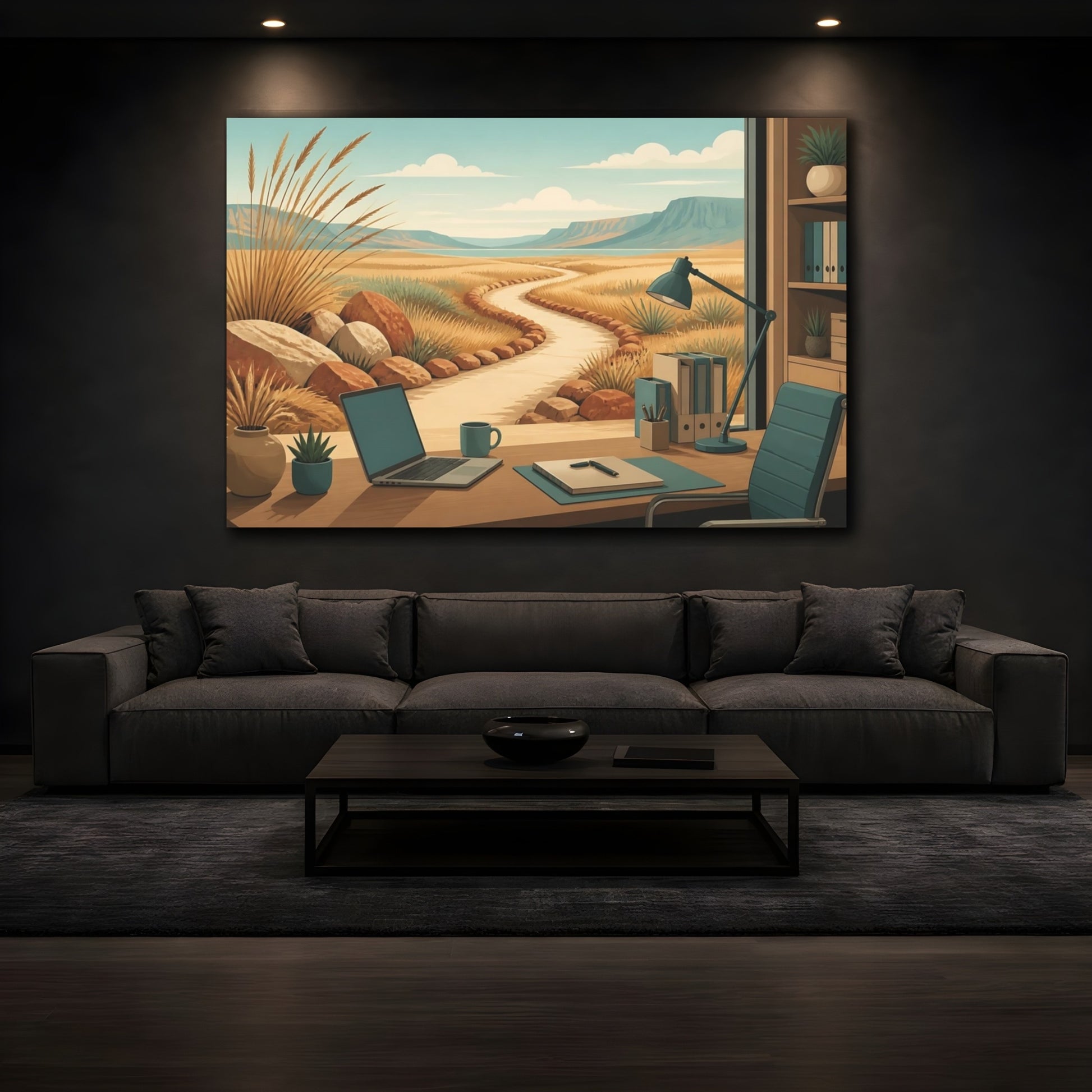 Mockup 3. Office Desk Desert View shown as canvas print