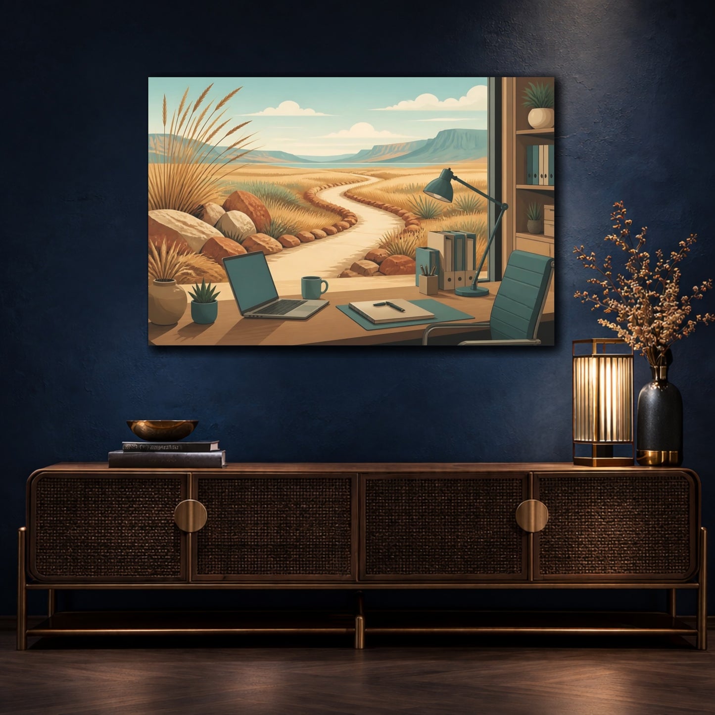 Mockup 4. Office Desk Desert View shown as canvas print