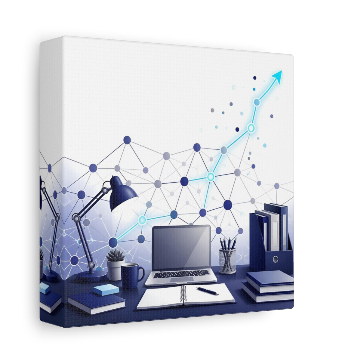Side Mockup 2. Office Desk Network shown as canvas print