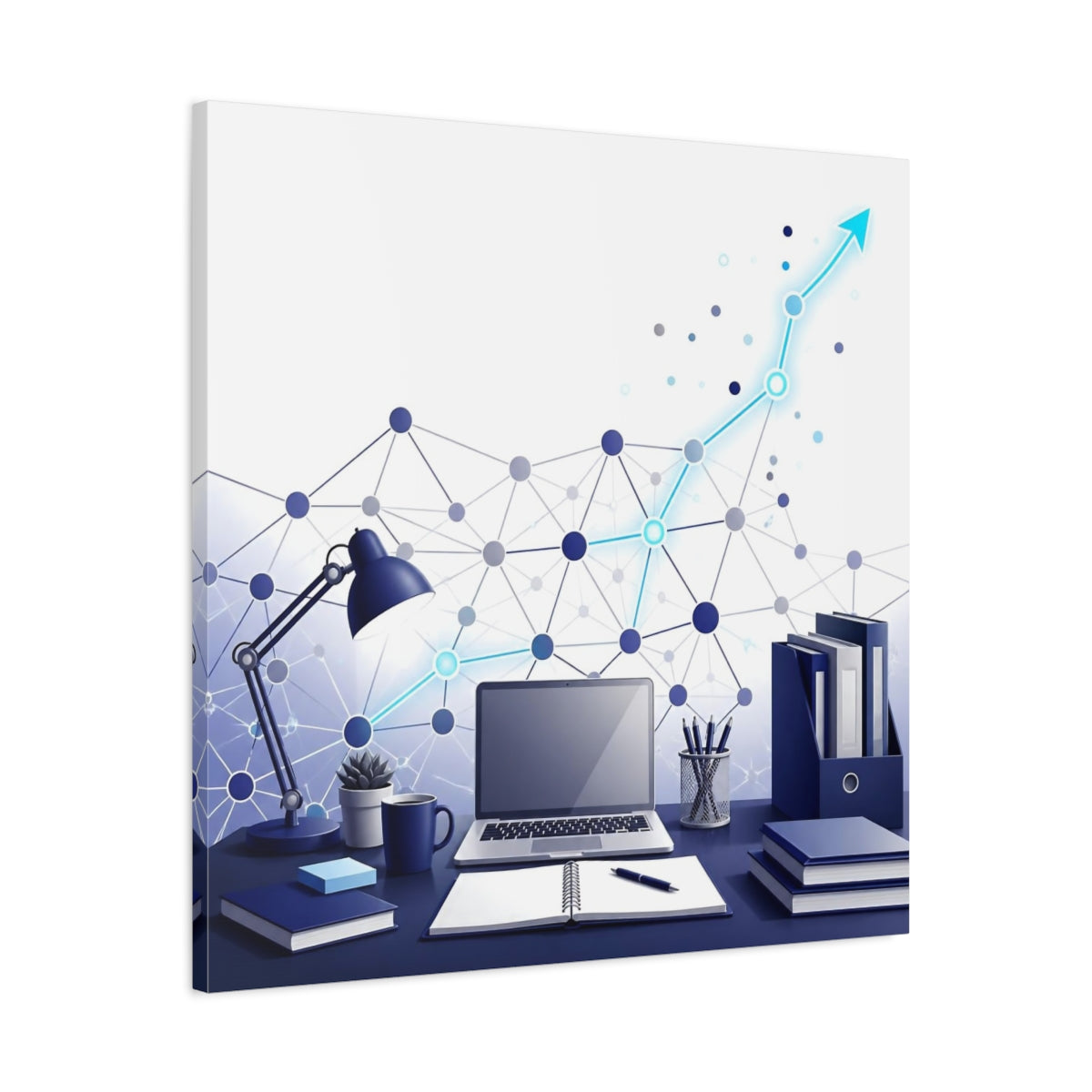 Side Mockup 3. Office Desk Network shown as canvas print