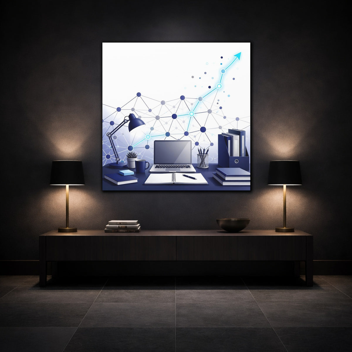 Mockup 3. Office Desk Network shown as canvas print
