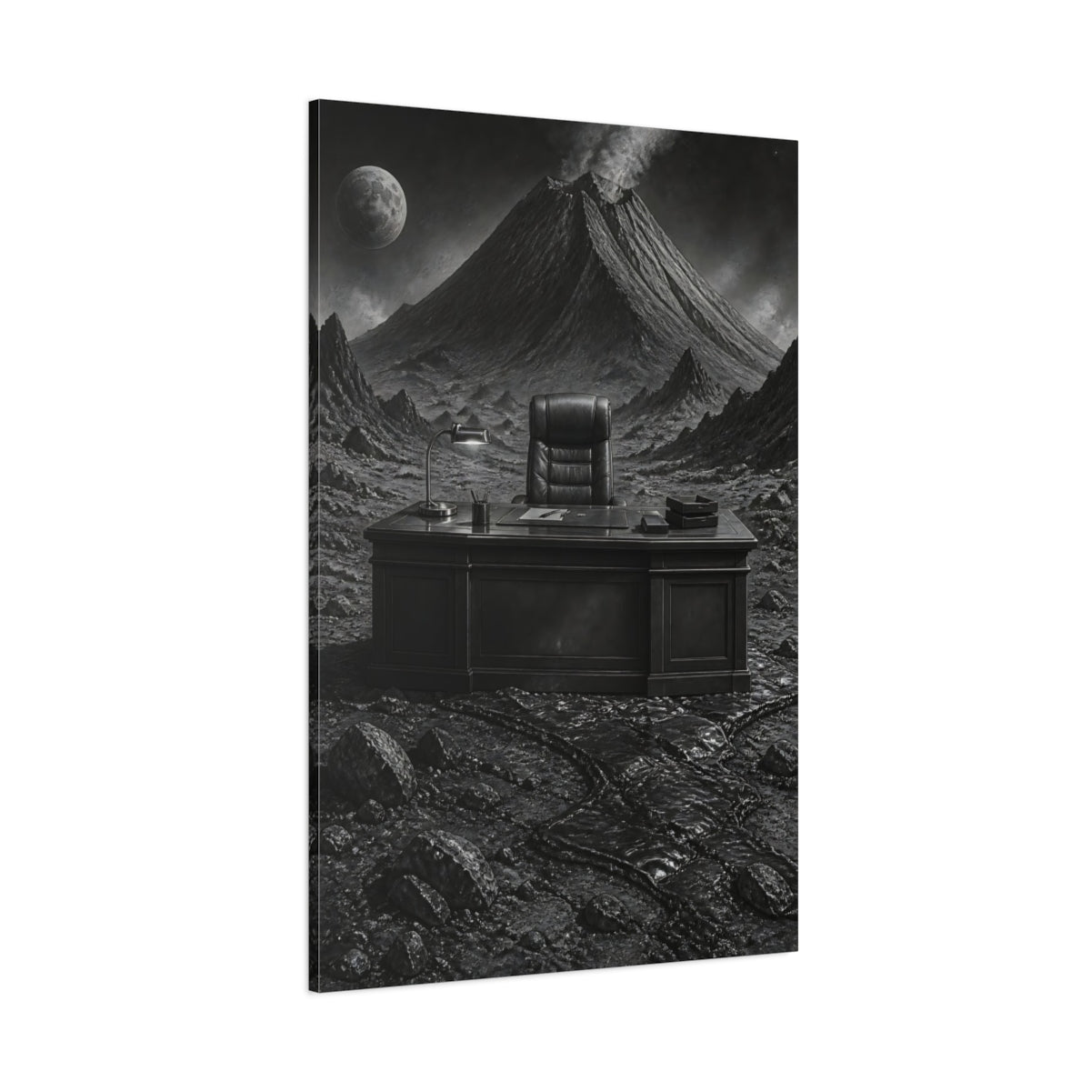 Side Mockup 1. Office Desk On Moon shown as canvas print
