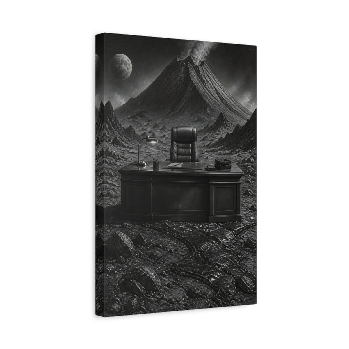 Side Mockup 4. Office Desk On Moon shown as canvas print