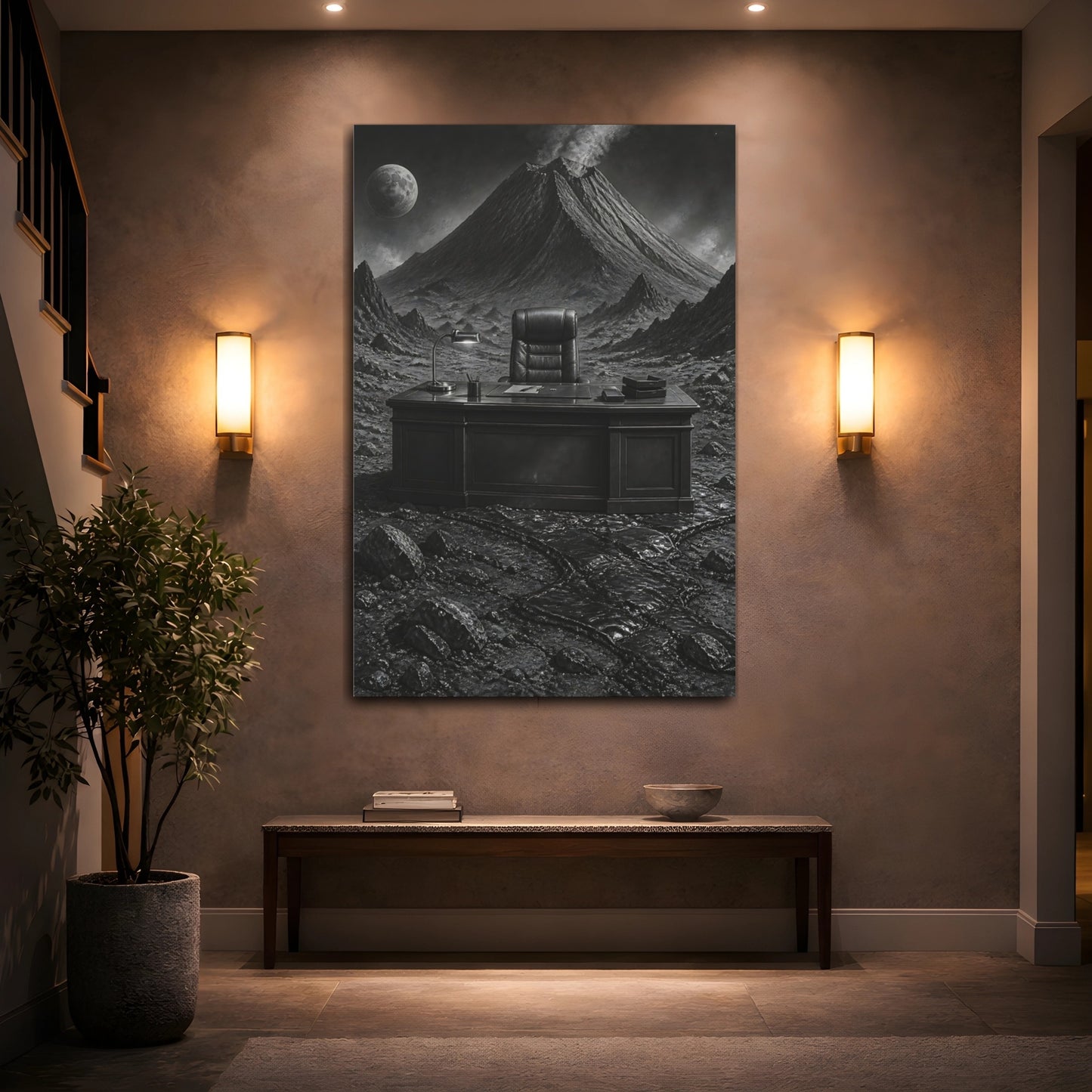 Mockup 2. Office Desk On Moon shown as canvas print