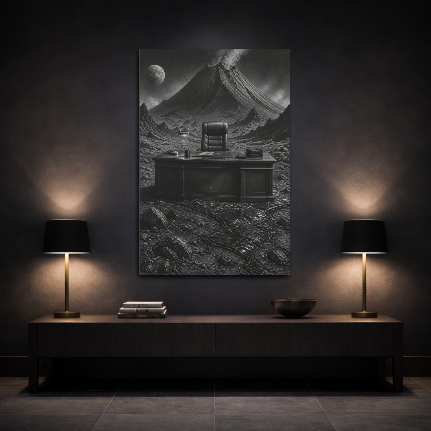 Mockup 3. Office Desk On Moon shown as canvas print