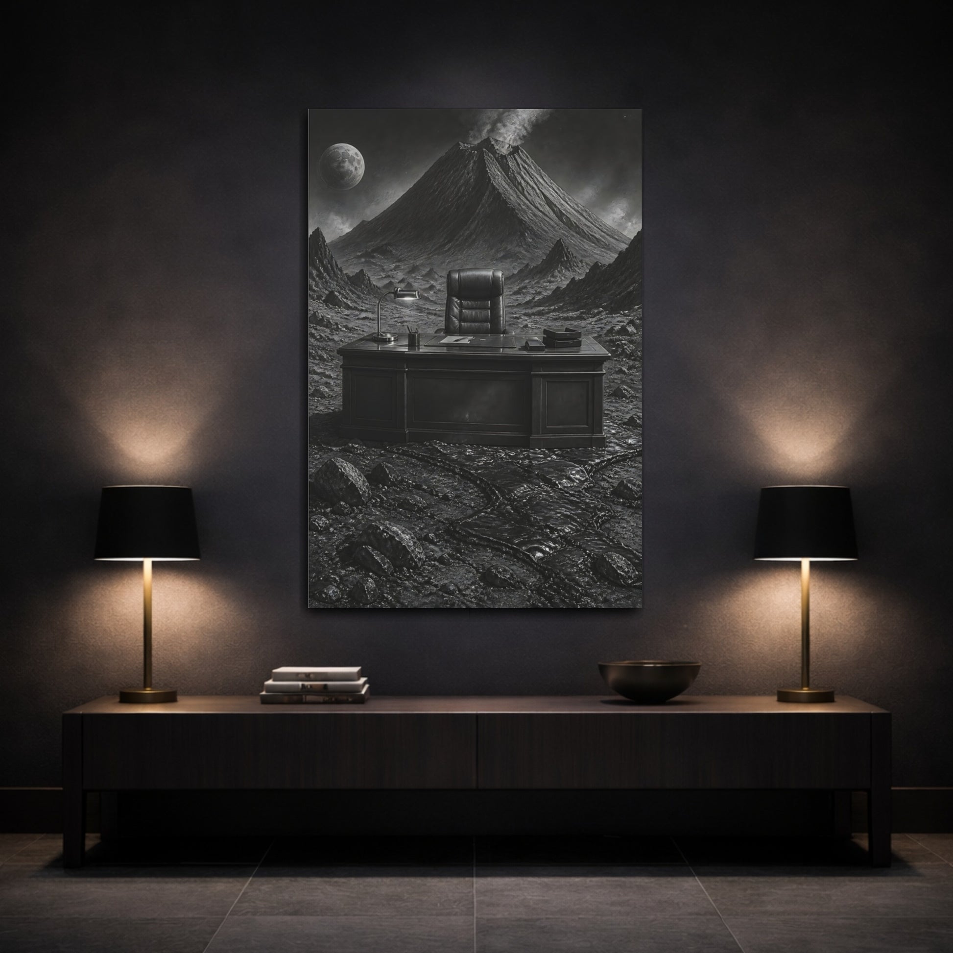 Mockup 3. Office Desk On Moon shown as canvas print
