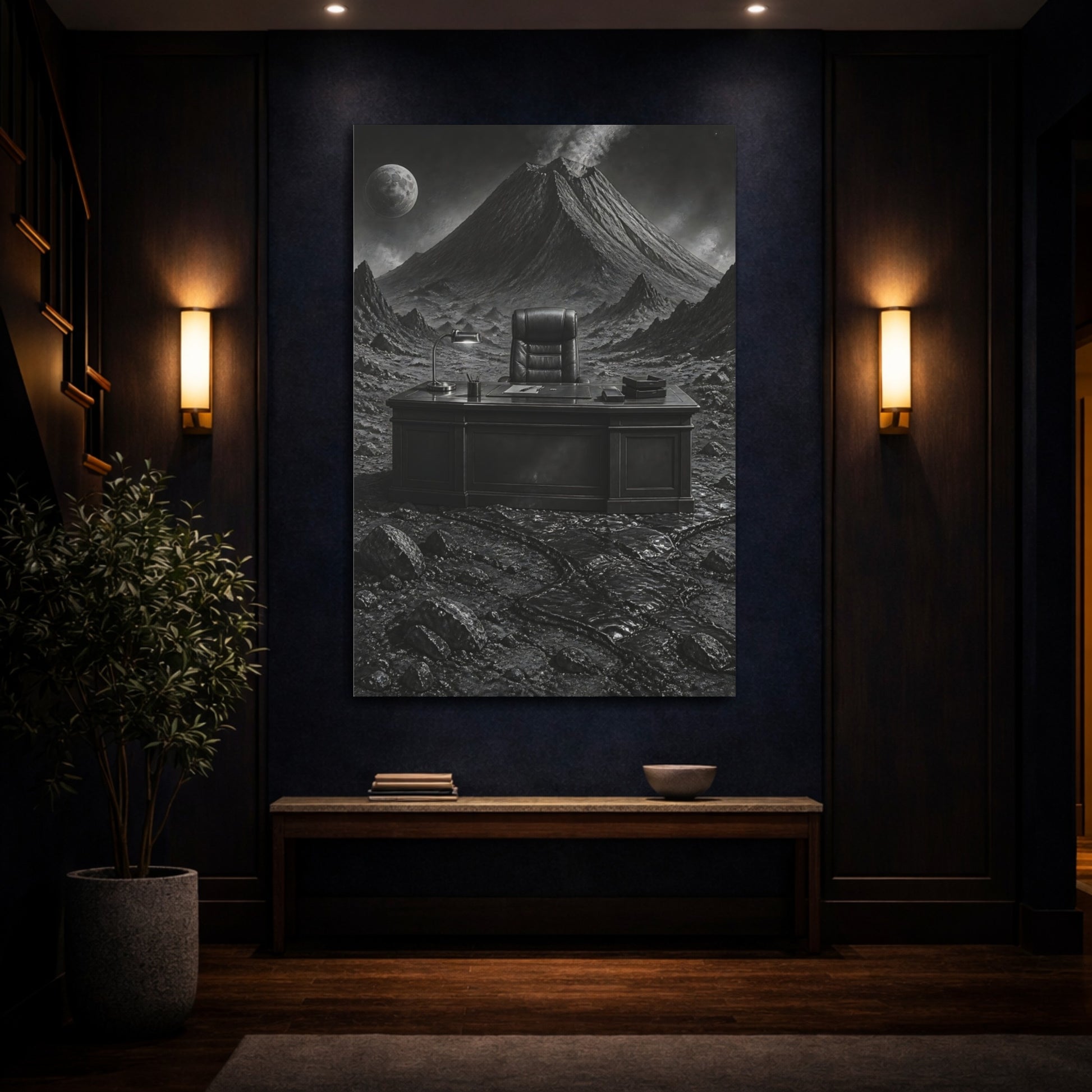 Mockup 4. Office Desk On Moon shown as canvas print