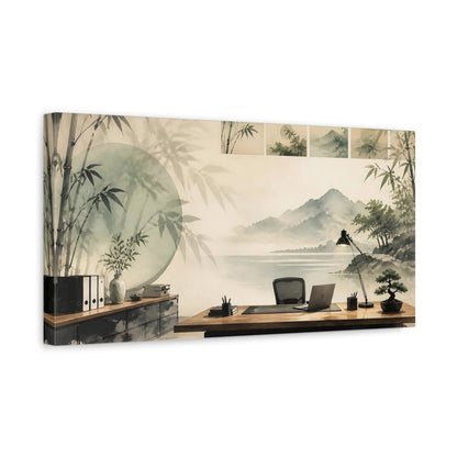 Side Mockup 3. Office Desk With Bamboo shown as canvas print
