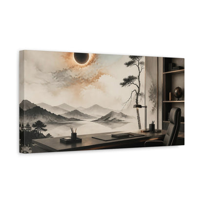 Side Mockup 3. Office Eclipse Landscape shown as canvas print