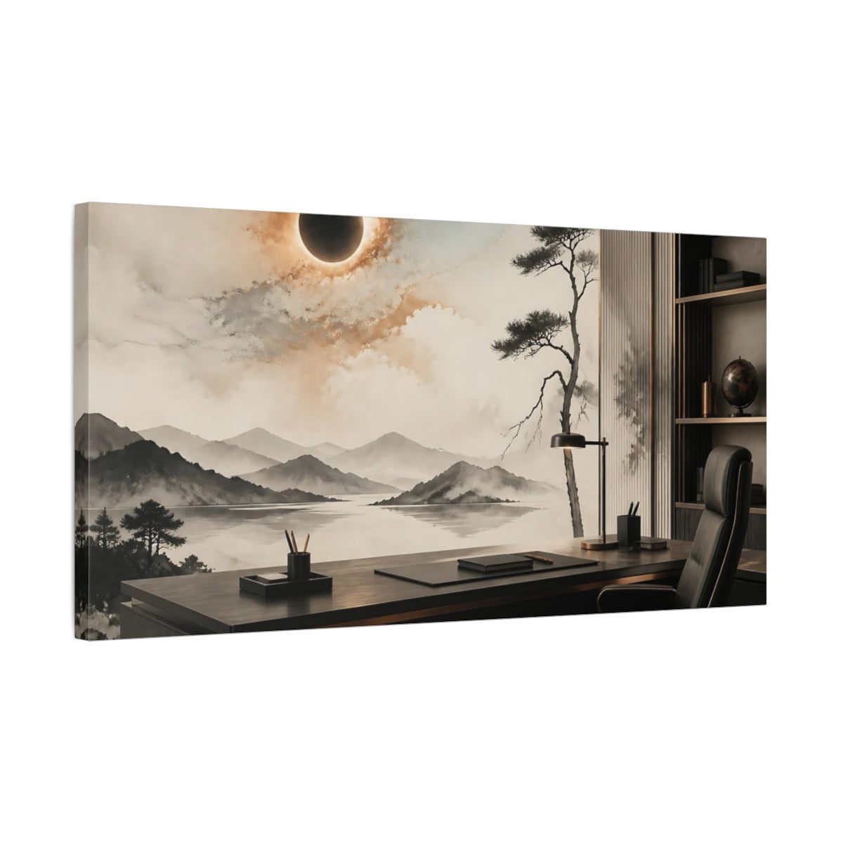 Side Mockup 1. Office Eclipse Landscape shown as canvas print