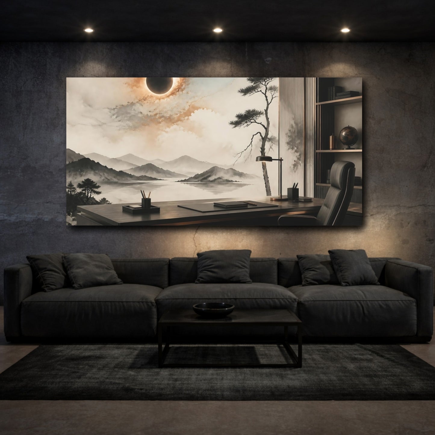 Mockup 3. Office Eclipse Landscape shown as canvas print