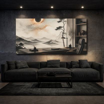 Mockup 3. Office Eclipse Landscape shown as canvas print