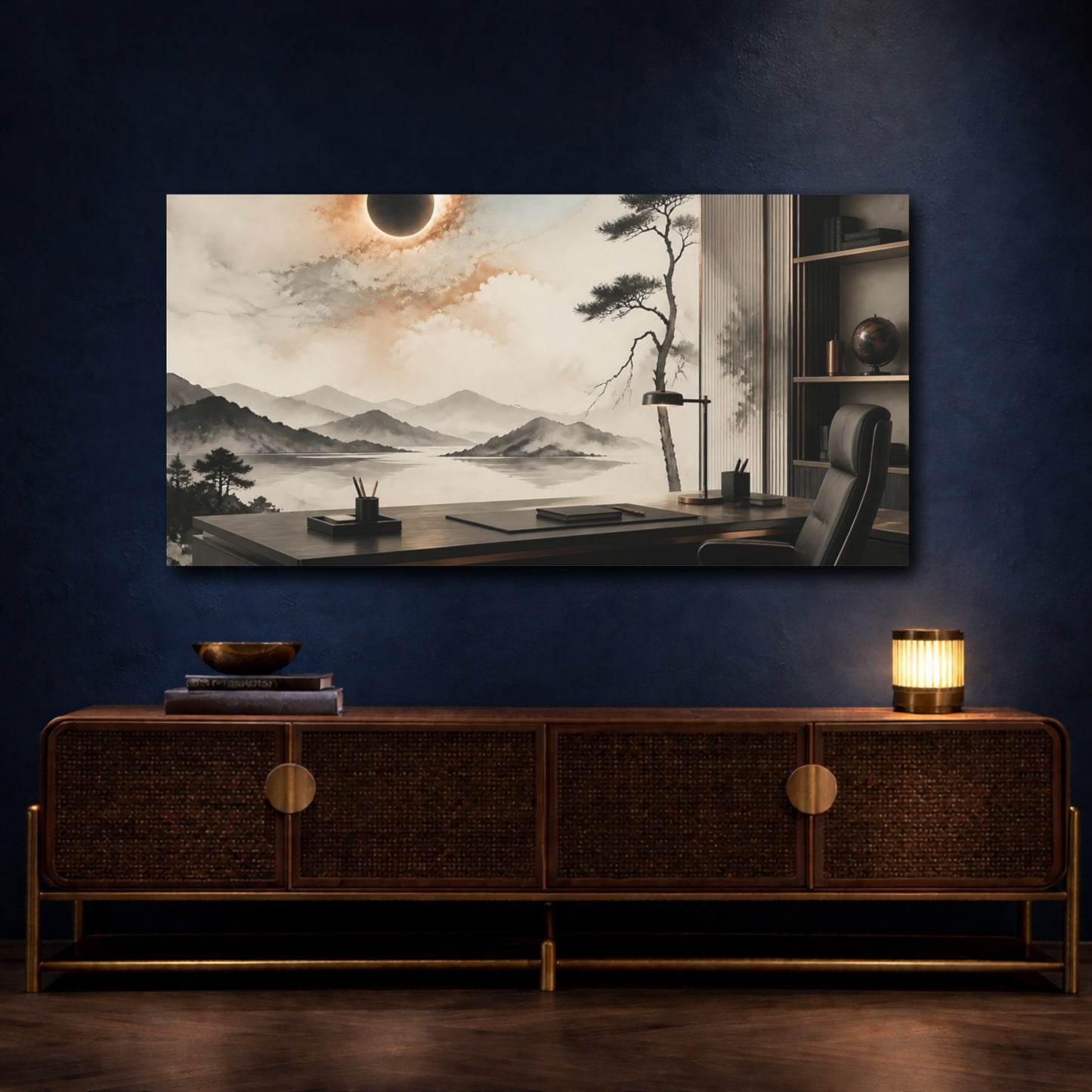 Mockup 4. Office Eclipse Landscape shown as canvas print