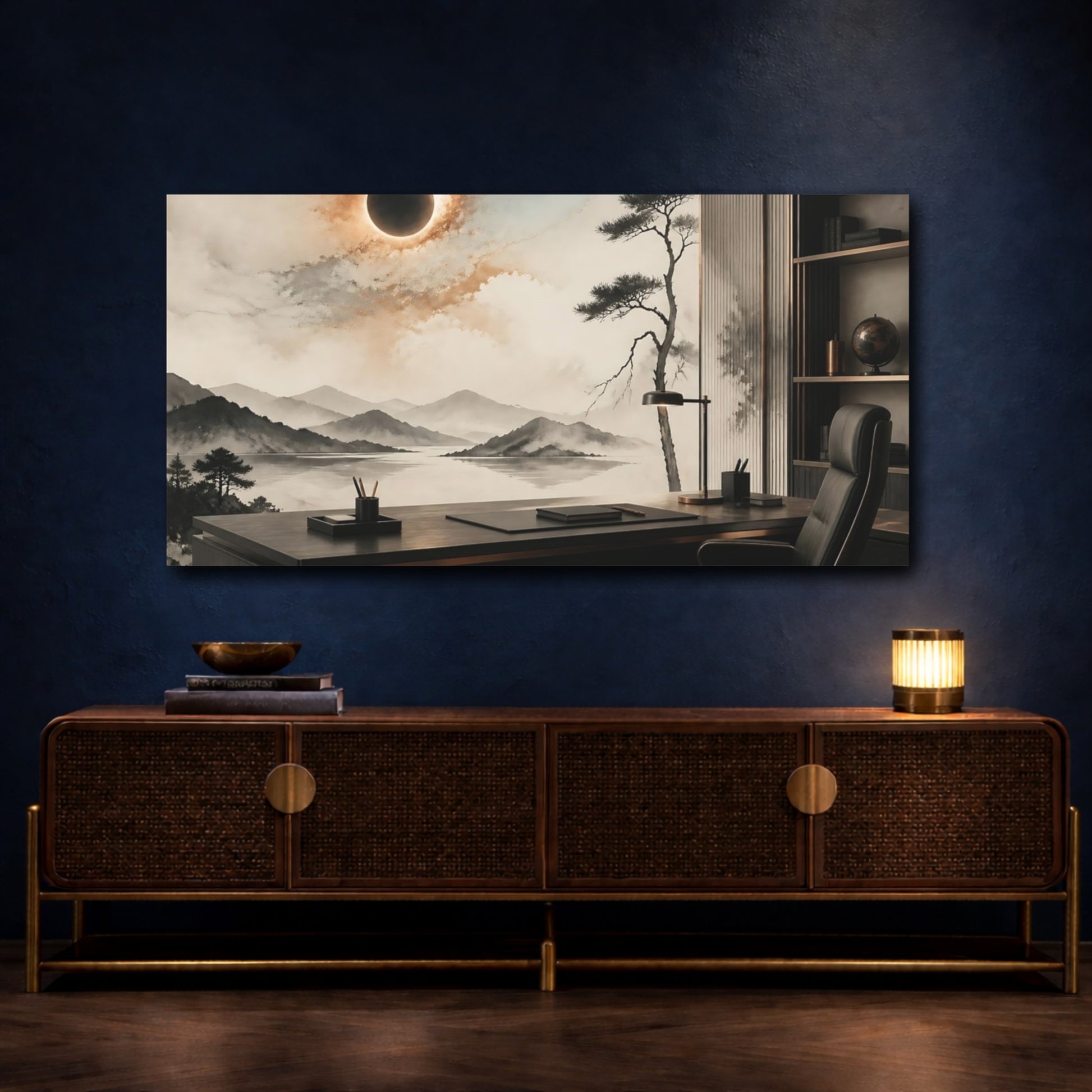 Mockup 4. Office Eclipse Landscape shown as canvas print
