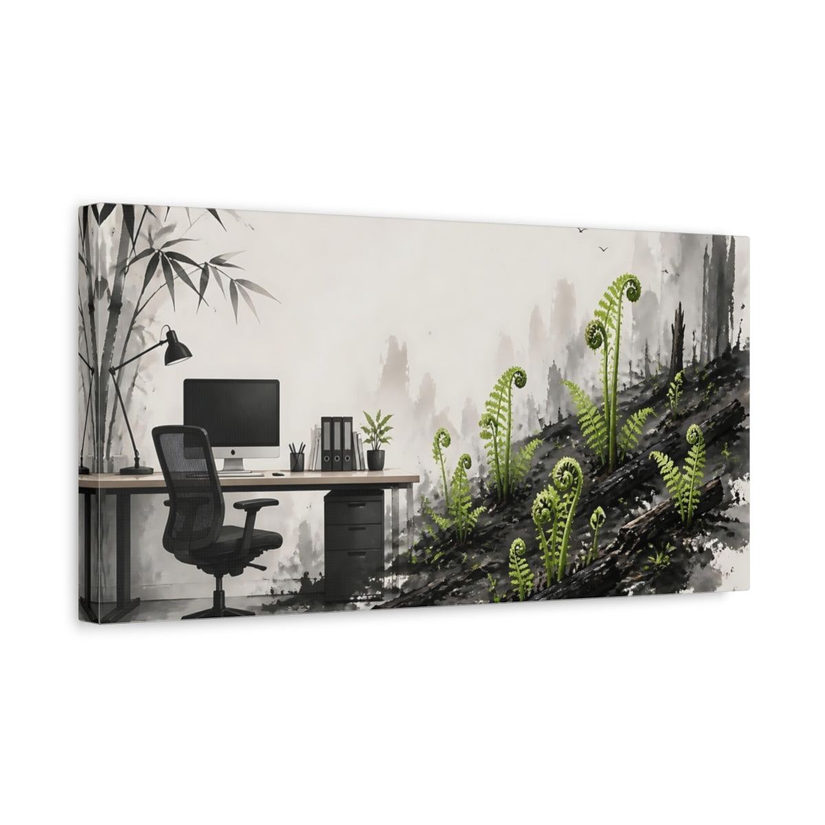 Side Mockup 3. Office Emerald Ferns shown as canvas print