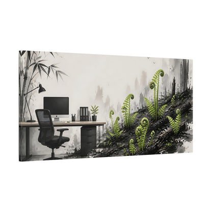 Side Mockup 2. Office Emerald Ferns shown as canvas print