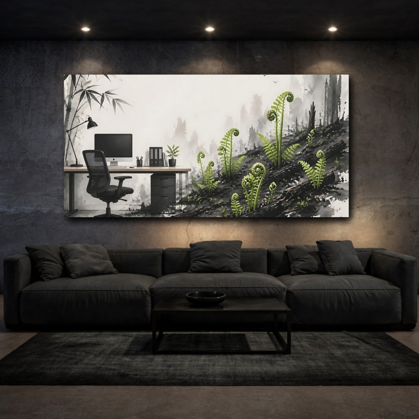 Mockup 3. Office Emerald Ferns shown as canvas print