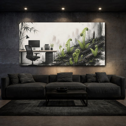 Mockup 3. Office Emerald Ferns shown as canvas print