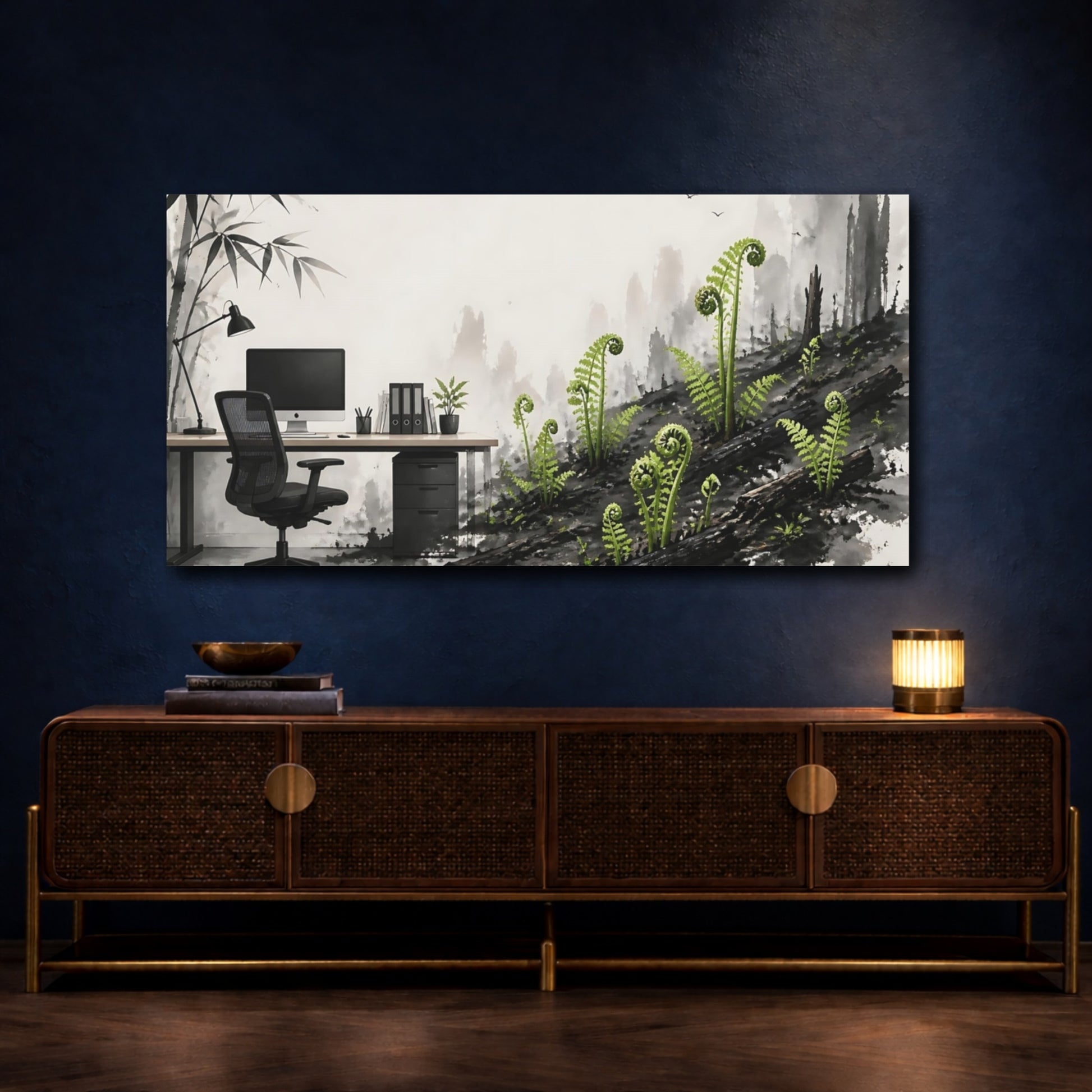 Mockup 4. Office Emerald Ferns shown as canvas print