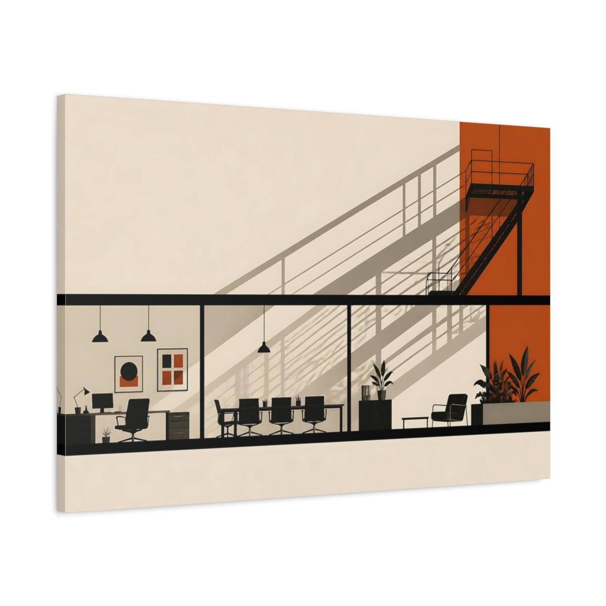 Main Mockup. Office Fire Escape Shadows shown as canvas print