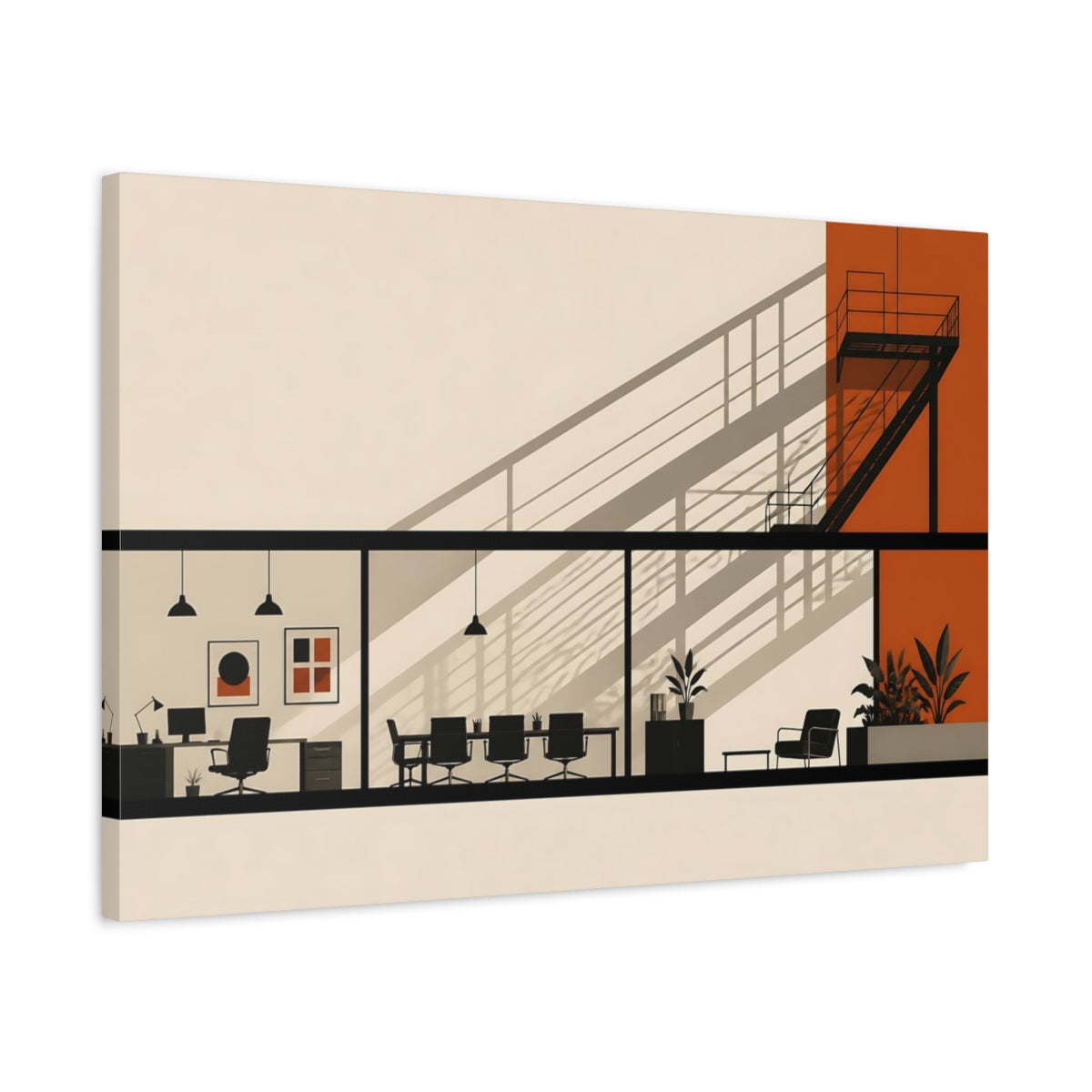 Side Mockup 2. Office Fire Escape Shadows shown as canvas print