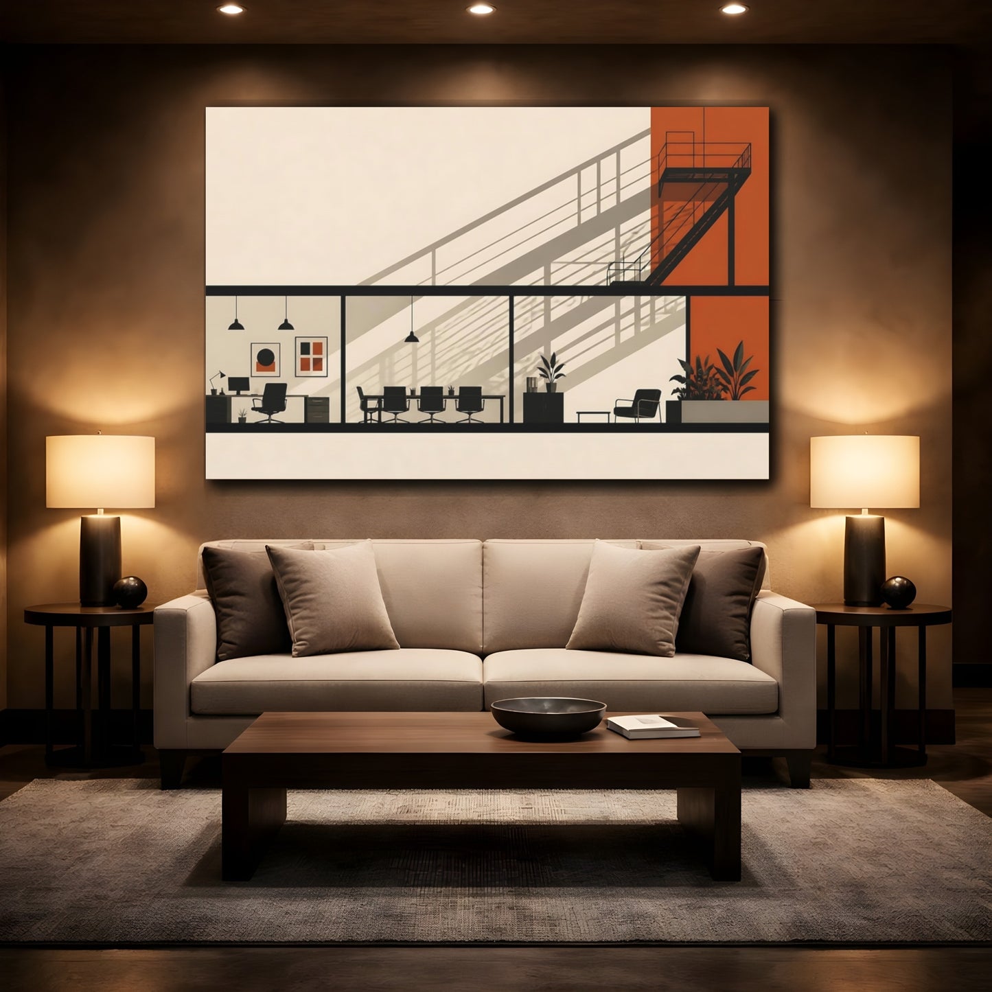 Mockup 2. Office Fire Escape Shadows shown as canvas print